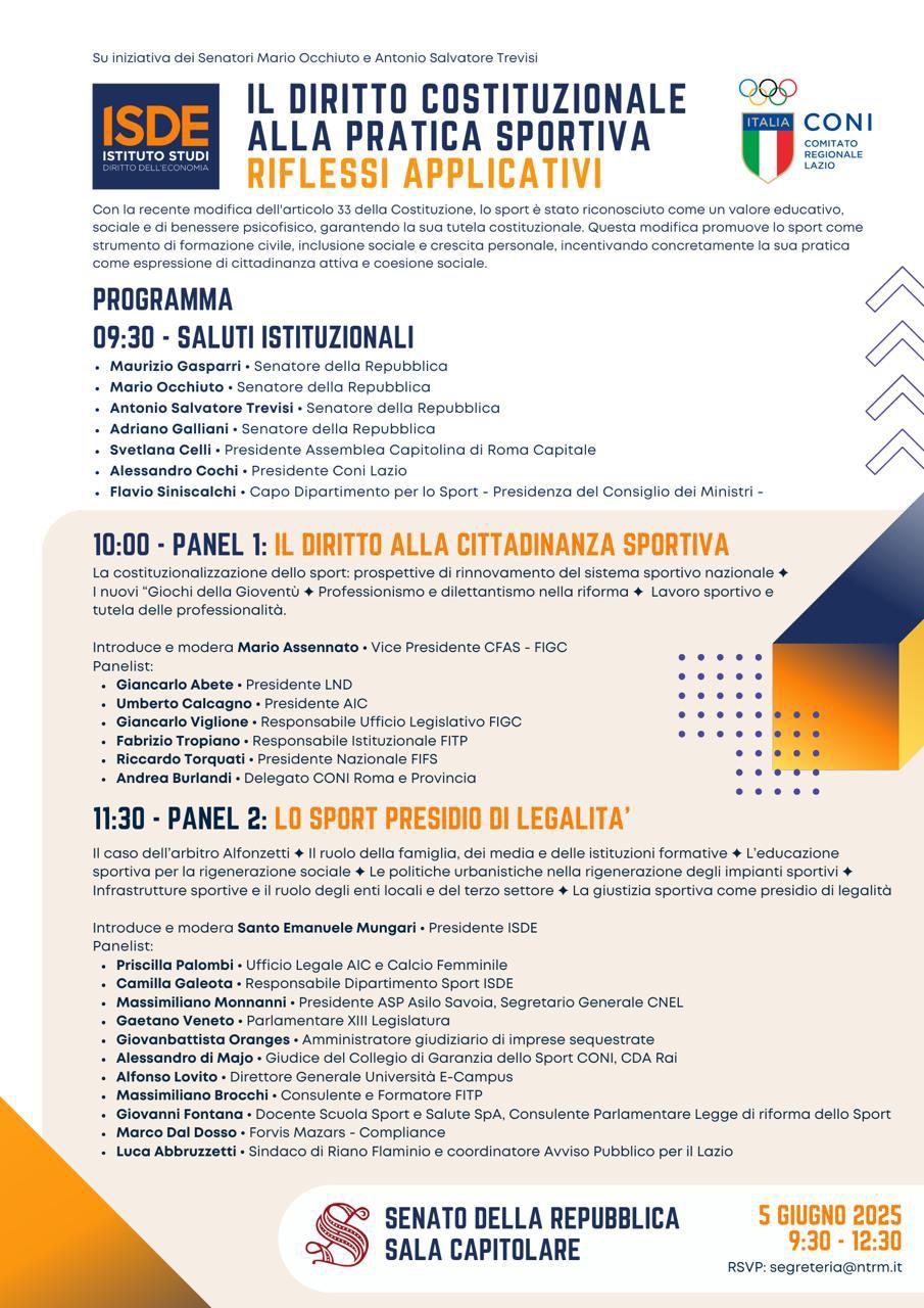 Il diritto costituzionale alla pratica sportiva - Riflessi applicativi